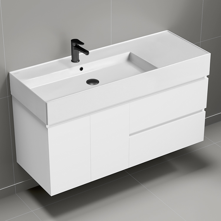 Nameeks BLOCK88 Modern Bathroom Vanity, Wall Mounted, 48 Inch, Glossy White